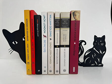  2’li Siyah Kedi Kitap Tutucu Seti – Dekoratif, Dayanıklı ve Şık Kitaplık Düzenleyici