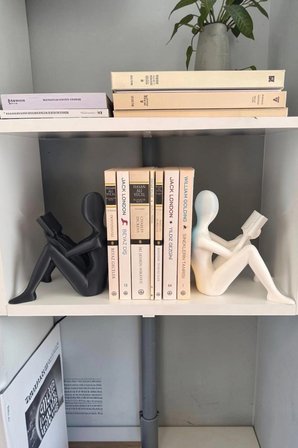 Kitap Okuyan Figürlü Büyük Boy Kitap Tutucu 2'li Set 17 cm