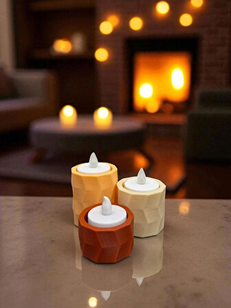 Geometrik Desenli 3’lü Dekoratif Mumluk-Dekoratif Tealight Mumluk-Ev ve Ofis Dekorasyonu