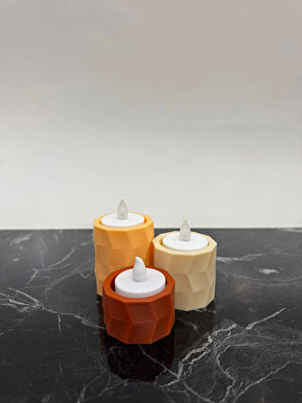 Geometrik Desenli 3’lü Dekoratif Mumluk-Dekoratif Tealight Mumluk-Ev ve Ofis Dekorasyonu