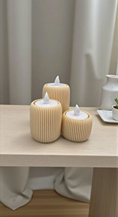  3’lü Tealight Mumluk Seti – Dekoratif Modern Silindir Tasarım-Lüks Tasarım- Dekoratif Işık Seti