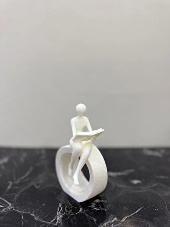 Kitap Okuyan Figür Biblo-Dekoratif Kitaplık Aksesuarı-Ev ve Ofis Dekorasyonu-Kitaplık Dekoru