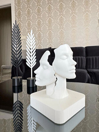 Modern Dekoratif İkili Yüz Figürlü Heykel -Sanatsal Büst Biblo Ev ve Ofis Aksesuarı