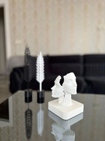 Modern Dekoratif İkili Yüz Figürlü Heykel -Sanatsal Büst Biblo Ev ve Ofis Aksesuarı