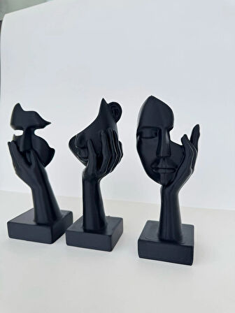 Modern Yüz Figürlü 3’lü Dekoratif Heykel Seti-Ev ve Ofis Dekorasyonu Biblo