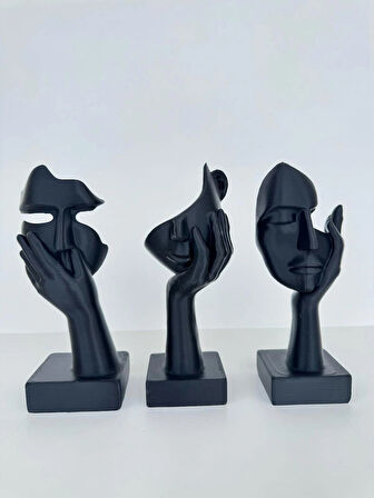 Modern Yüz Figürlü 3’lü Dekoratif Heykel Seti-Ev ve Ofis Dekorasyonu Biblo