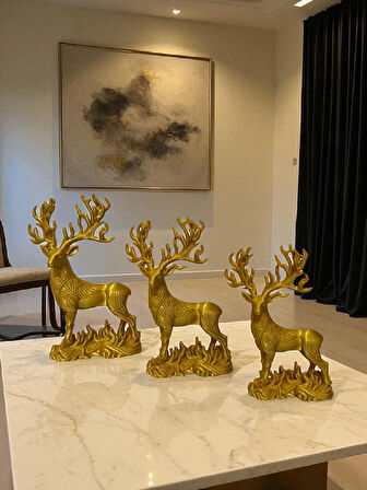 Altın Renk Dekoratif Geyik Biblo Seti 3’lü – Modern Lüks Ev & Ofis Dekorasyonu