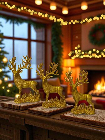 Altın Renk Dekoratif Geyik Biblo Seti 3’lü – Modern Lüks Ev & Ofis Dekorasyonu