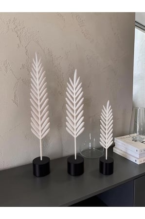 Todekora  3'lü Yaprak Motifli Masaüstü Dekoratif Biblo Seti Şık Ev Ofis Aksesuarı Beyaz