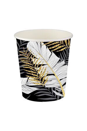 ALTIN SİMLİ YAPRAKLAR SİYAH BARDAK 8'Lİ