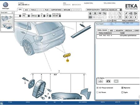 T-Roc Led Plaka Lambası 1K8943021D / 1K8943021
