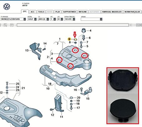 Bora 1.6 Emme Manifolt, Motor Muhafaza Tapası 06A103937