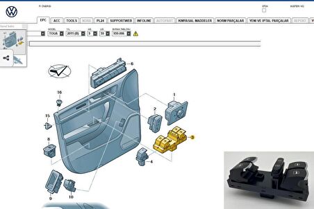 Touareg (2011 -- 2014) Sol Dörtlü Cam Düğmesi 7P6959857
