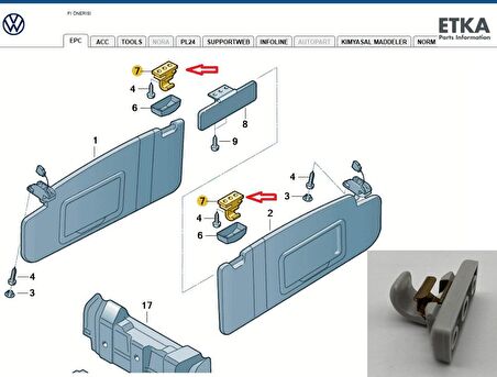Seat Güneşlik Tavan Klipsi. Gri