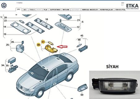 Tiguan Allspace (2018 -- 2022) Makyaj Lambası (Siyah) 1K0947109