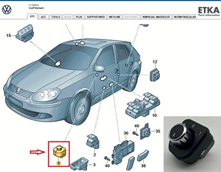 Golf MK5 (2004 -- 2009) Ayna Ayar Düğmesi 5K1959565