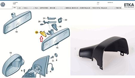 Volkswagen İç Dikiz Ayna Kapağı. Sol Taraf