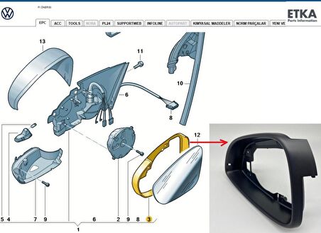Jetta (2011 -- 2018) Sağ Ayna Çerçevesi 1K8857602A / 3C8857602A