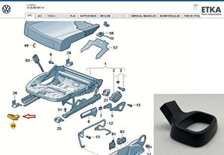 Volkswagen Sol Ön Koltuk Çekme Kolu 3C0881253A / 3C0881253
