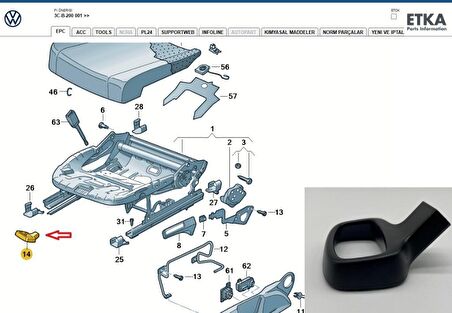 Volkswagen Sağ Ön Koltuk Çekme Kolu 3C0881254A / 3C0881254