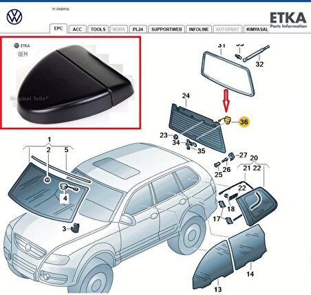 Touareg (2003 -- 2010) Arka Silecek Basmalı Tuş Kapağı 7L6845227E / 7L6845425