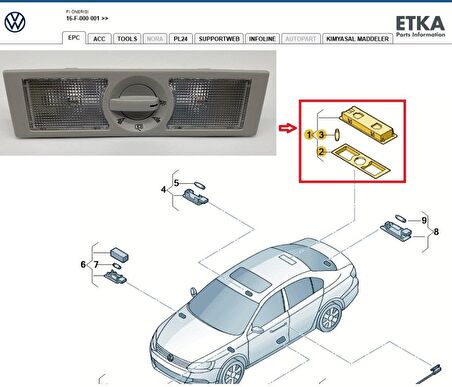Jetta (2011 -- 2018) Arka Tavan Lambası (Gri) 6Q0947291A / 6Q0947291