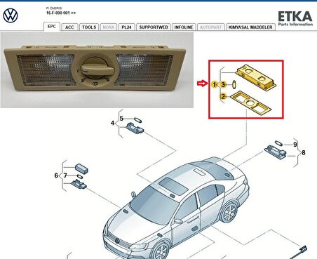 Seat Leon (2006 -- 2013) Arka Tavan Lambası (Bej) 6Q0947291A / 6Q0947291