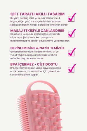 Çift Taraflı Silikon Vücut Ve Saç Bakım Fırçası, Saç Ve Vücut Derisine Masaj Yapan Şampuan Tarağı Popbeauty00015