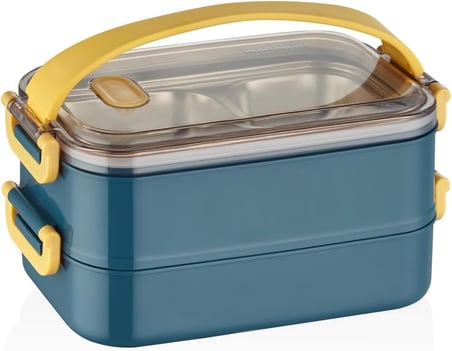 Bento Lunch Box Ofis-Okul İçin Yeni Nesil Sefer Tası 2 kat Taşıma Kulplu Çelik FF367 Lacivert