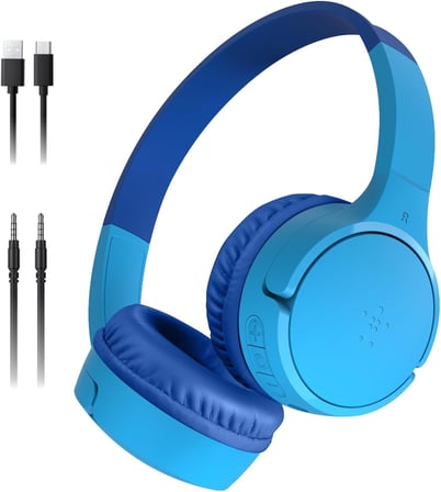 SoundForm Mini Çocuk Kablosuz Kulaklık (Mavi) – Dahili Mikrofon, 30 Saat Çalma, Eğlenceli Çıkartmalar, iPhone, iPad ve Galaxy Uyumlu