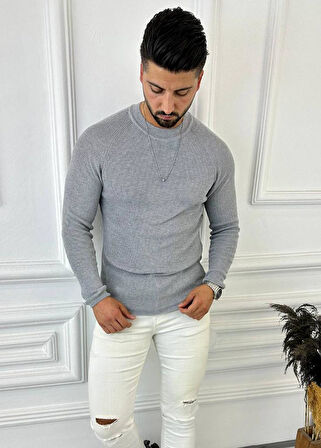 Kazak Slim Fit Naturel Örme Pamuk Tüylenmeyen Triko Dar Kesim Body Kazak