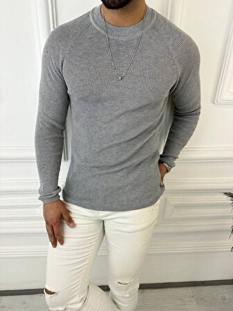 Kazak Slim Fit Naturel Örme Pamuk Tüylenmeyen Triko Dar Kesim Body Kazak