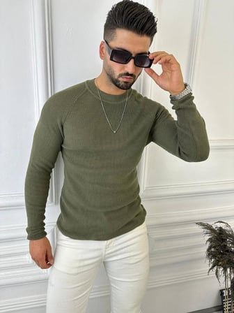 Kazak Slim Fit Naturel Örme Pamuk Tüylenmeyen Triko Dar Kesim Body Kazak