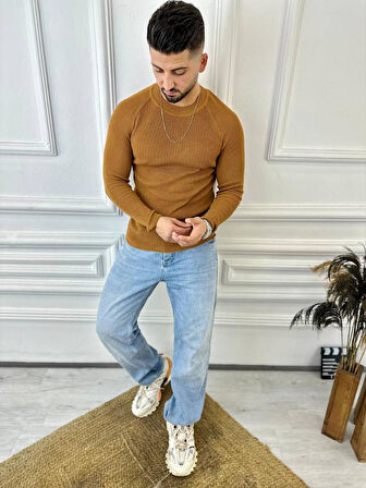Kazak Slim Fit Naturel Örme Pamuk Tüylenmeyen Triko Dar Kesim Body Kazak