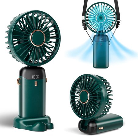 Taşınabilir El Vantilatörü, Mini Fan Tip-C Şarj Edilebilir, LED Ekranlı 4000mAh Pille Çalışan Fan, 90° Katlanabilir, 5 Hızlı Rüzgar, Elde Taşınabilir/Boyun/Masa 3'ü 1 Arada Kişisel Fan, Kadınlar için
