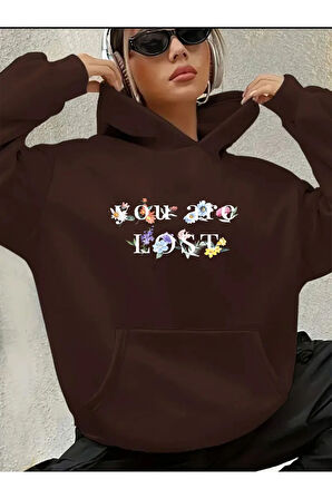 You Are Lost Yazı Detaylı Kapüşonlu Sweatshirt