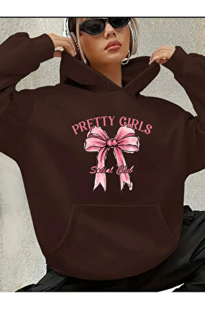 Pertty Gırls Yazı Detay Baskılı İçi Polarlı Kapüşonlu Sweatshirt