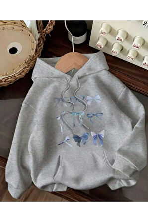 Kurdeleler Baskılı İçi Polarlı Kapüşonlu Sweatshirt
