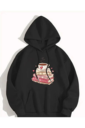 Baskılı İçi Polarlı Kapüşonlu Sweatshirt