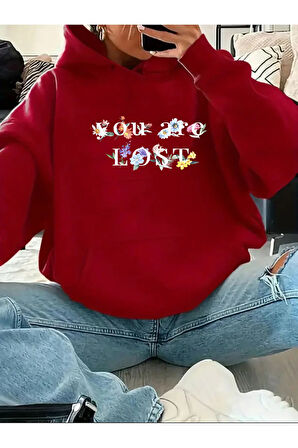 You Are Lost Yazı Detaylı Kapüşonlu Sweatshirt