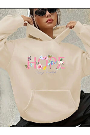 Hope Yazı Baskılı İçi Polarlı Kapüşonlu Sweatshirt