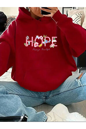Hope Yazı Baskılı İçi Polarlı Kapüşonlu Sweatshirt