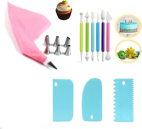 Profesyonel Pasta Süsleme Seti,18 Parça, Renkli Dekorasyon Marzipan Set Kalemi, Krema Sıkma Torbası, Spatula, Hamur Şekillendirici,Pasta Süsleme Araçları Trapez Spatula Pasta Aksesuarı Pasta Kiti