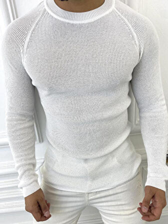 Kazak Slim Fit Naturel Örme Pamuk Tüylenmeyen Triko Dar Kesim Body Kazak