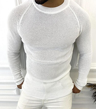 Kazak Slim Fit Naturel Örme Pamuk Tüylenmeyen Triko Dar Kesim Body Kazak