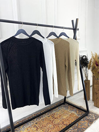 Kazak Slim Fit Naturel Örme Pamuk Tüylenmeyen Triko Dar Kesim Body Kazak