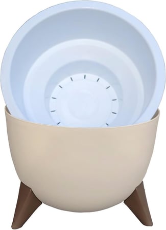2 Litre 19cm Küre Saksı Ayaklı Delikli Süzgeçli Plastik Çiçek Saksısı Fildişi
