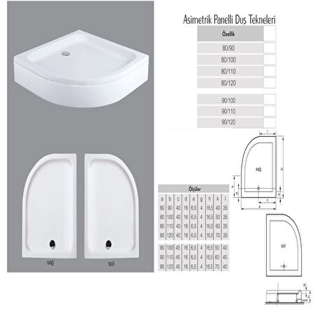 Asimetrik oval panelli duş teknesi H:15-16 cm