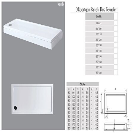 Dikdörtgen Panelli Duş Teknesi H:15-16cm