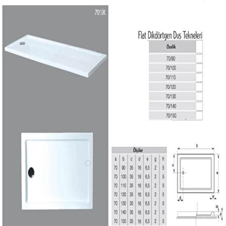 Dikdörtgen Flat Duş Teknesi H:5 cm